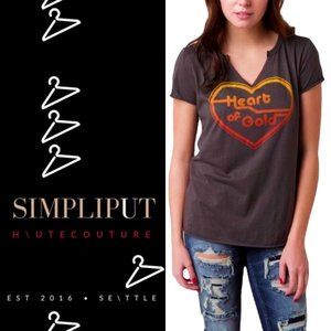 Project Social T Heart of Gold Tee Graphic Retro Vintage Raw Hem Detail Size Med